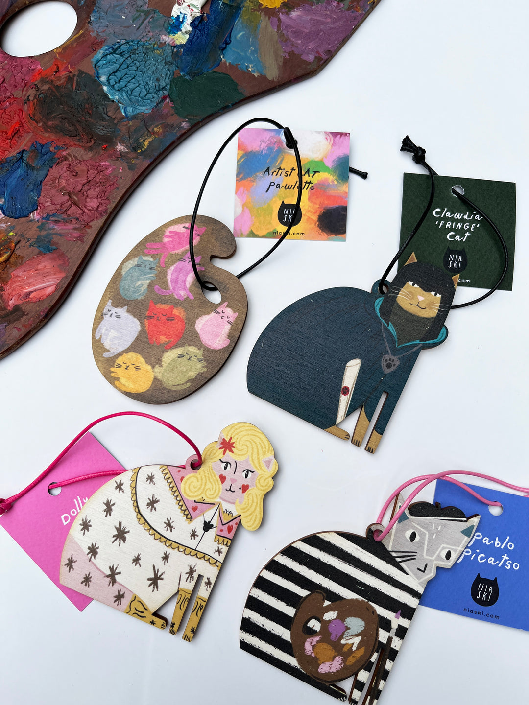 Cat Artist Paint Palette Wooden Decoration