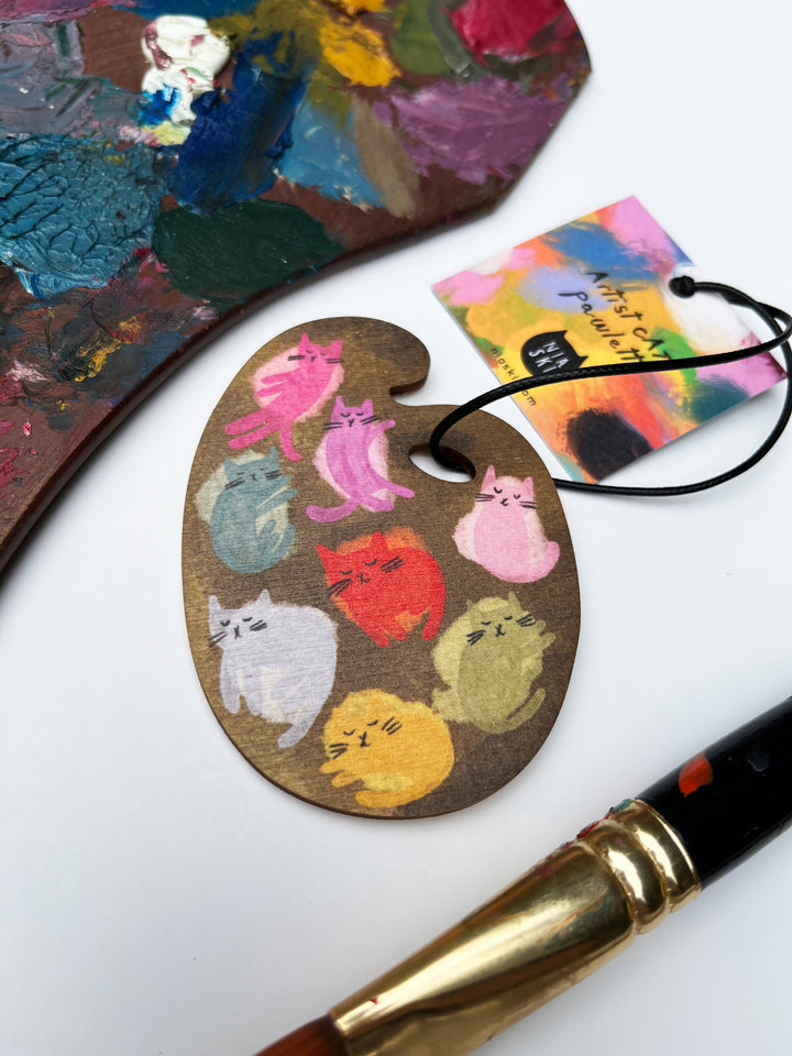 Cat Artist Paint Palette Wooden Decoration