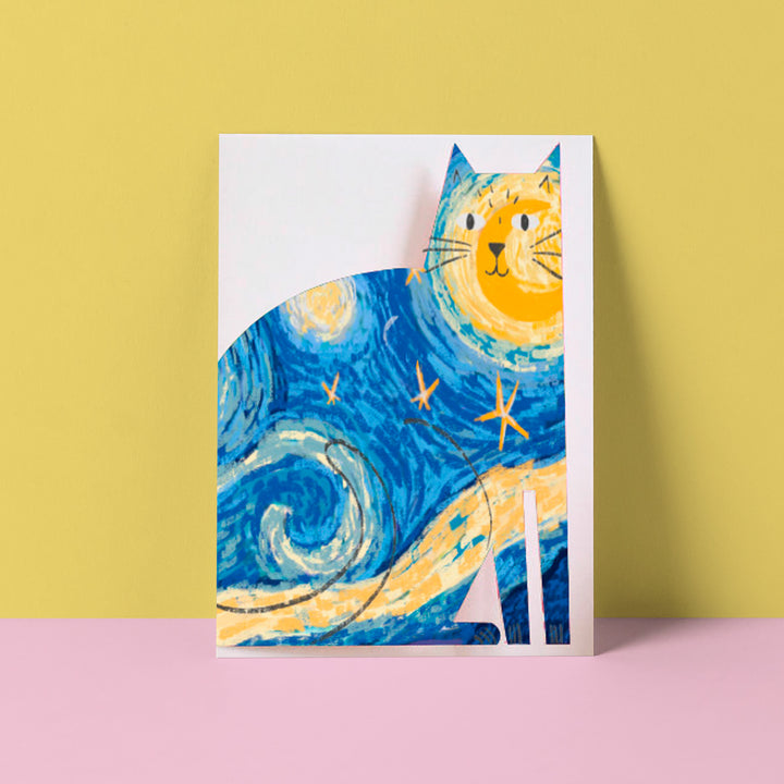 Starry Skies Cut Out Cat keepsake card