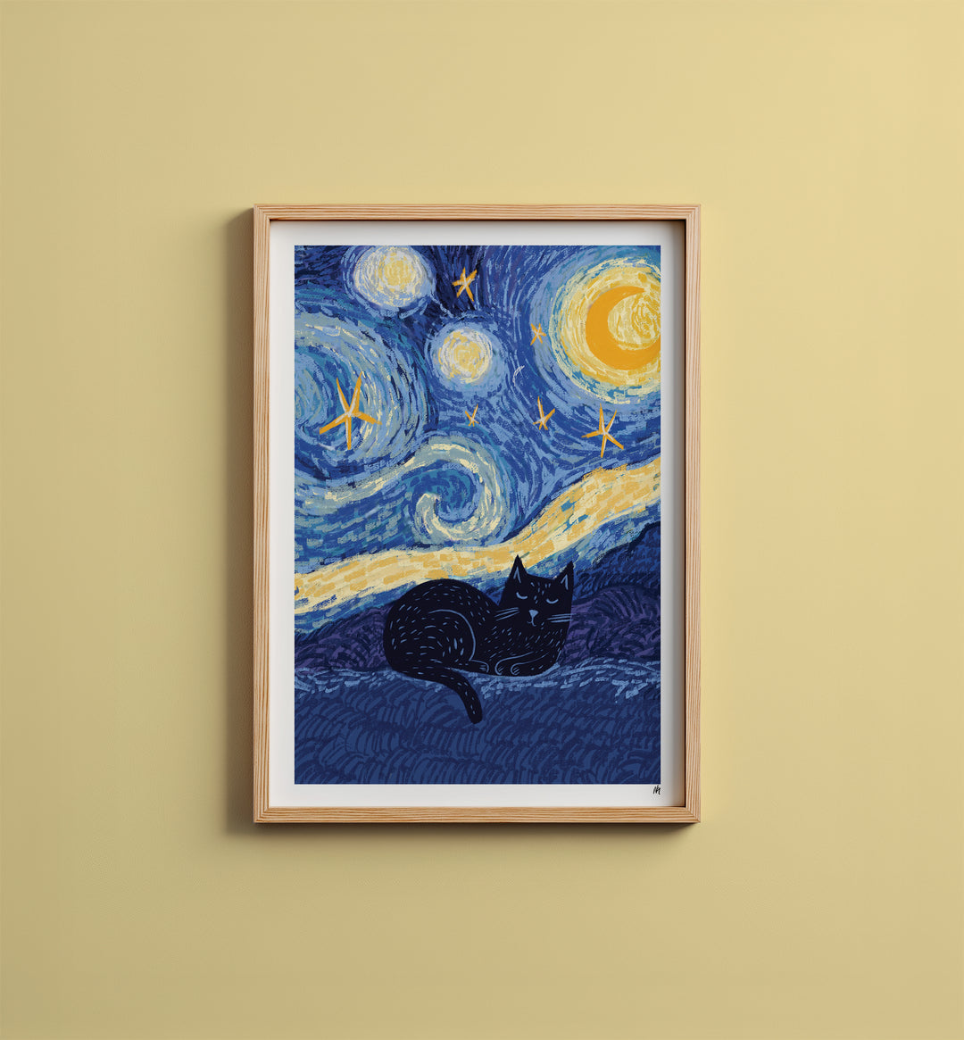 WS-Starry Night Cat Art Print