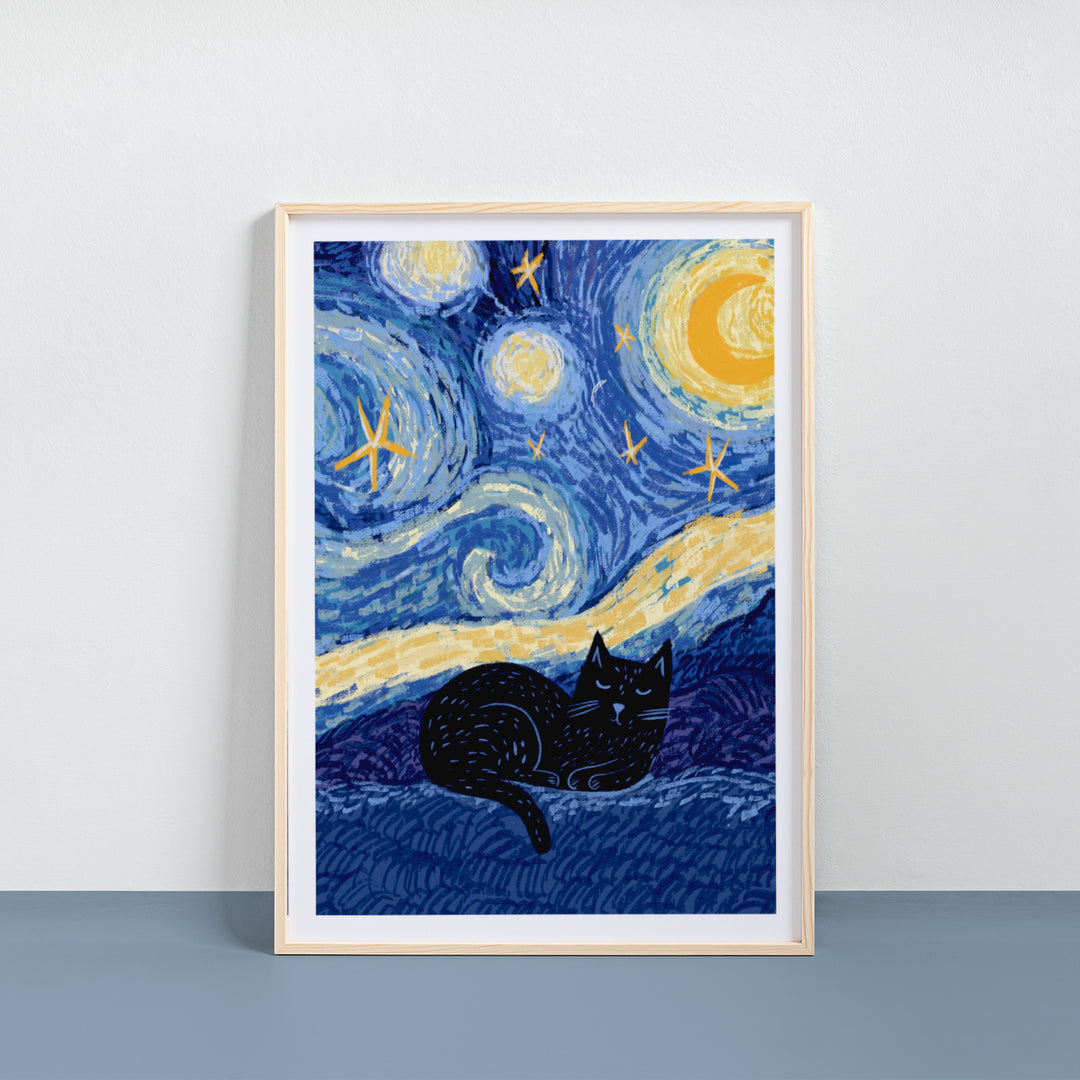 Starry Night Cat Art Print