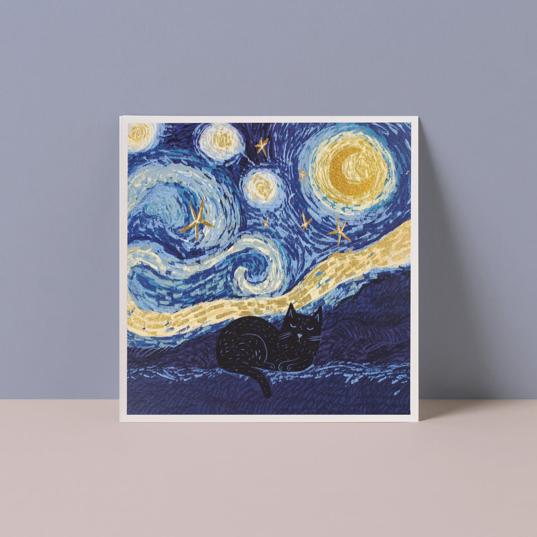 Starry Night Cat Art Pun Card