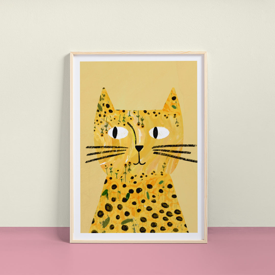 Sunflower Cat Portrait Print