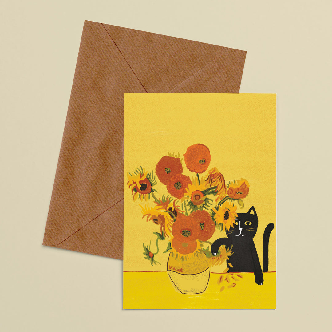 Vincent's Sunflower Vase Cat Greetings Card