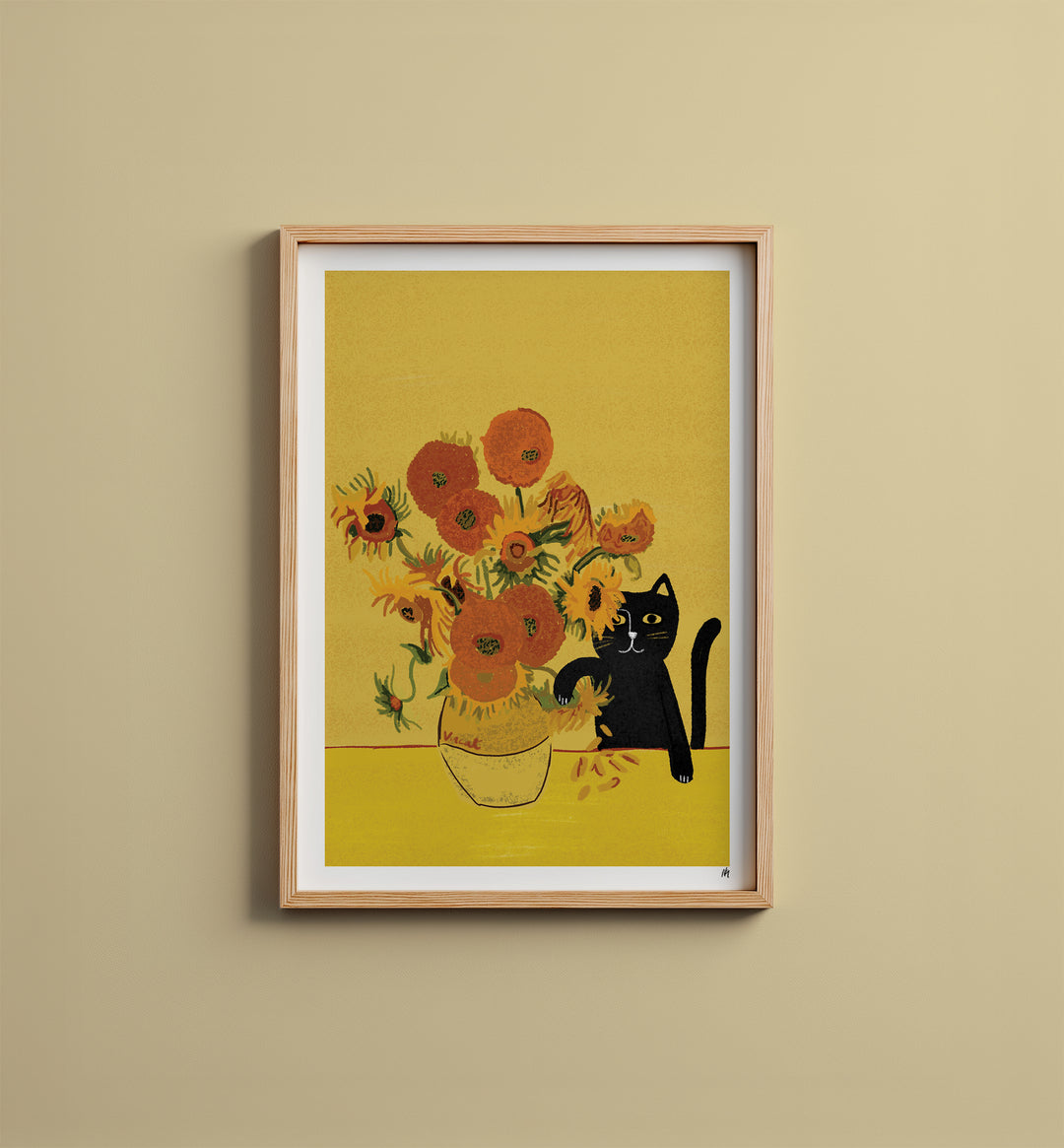 WS-Sunflower Vase Cat Art Print
