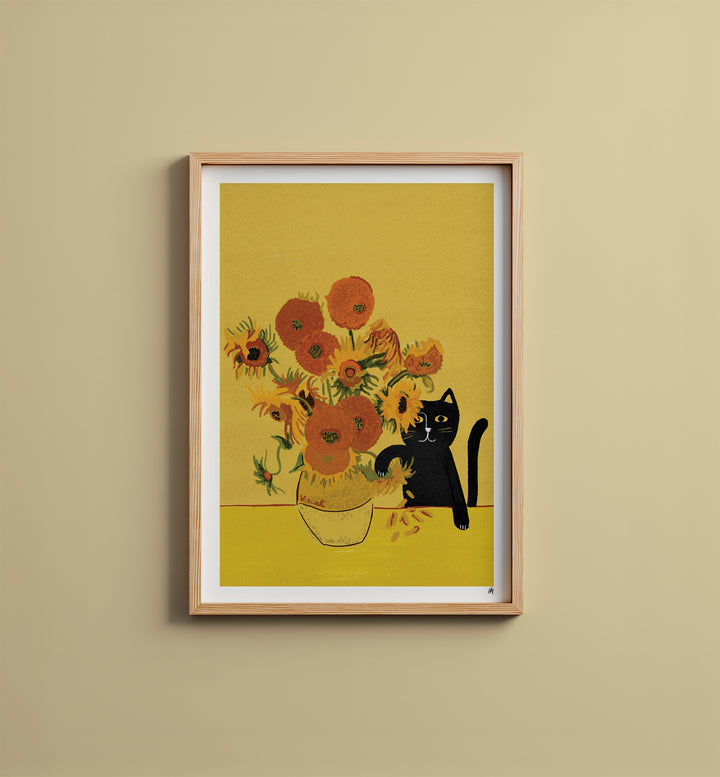 WS-Sunflower Vase Cat Art Print