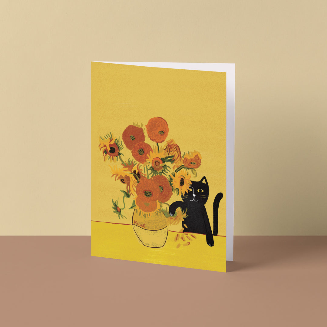 Vincent's Sunflower Vase Cat Greetings Card