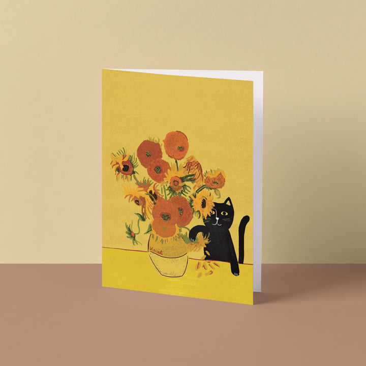 Vincent's Sunflower Vase Cat Greetings Card
