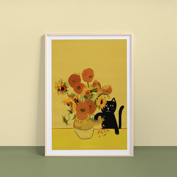 Sunflower Vase Cat Art Print