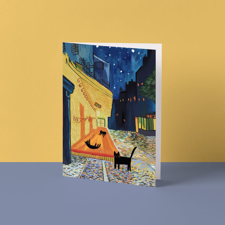 Cat's on the terrace at night cat card