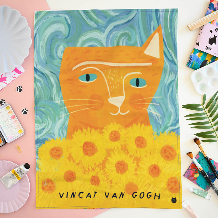 Vincat Van Gogh Cat Tea Towel