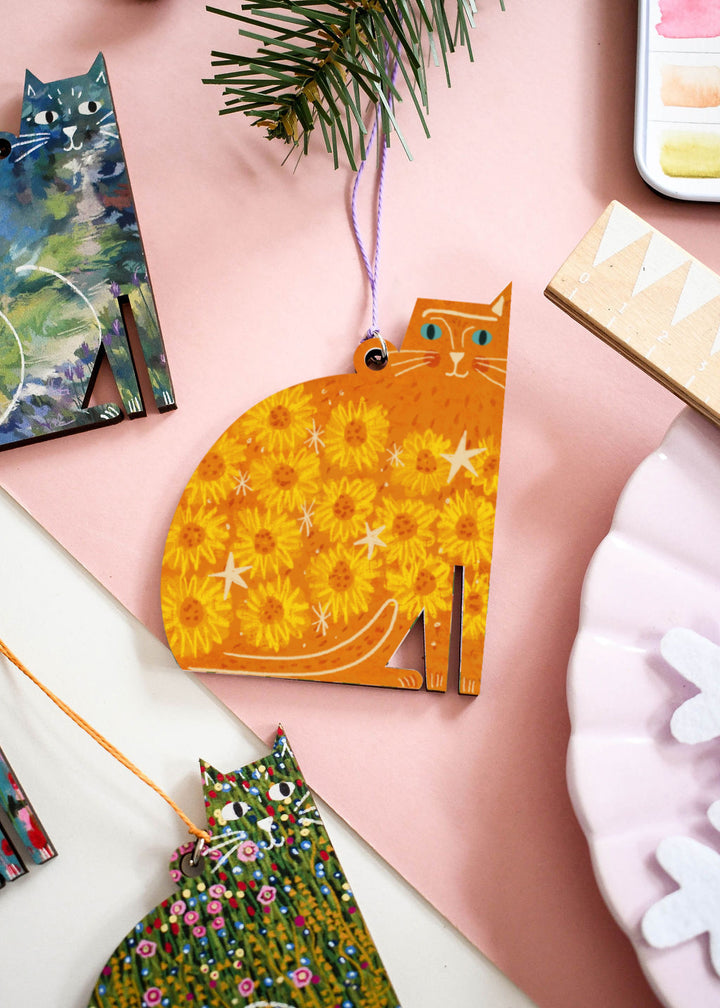 Vincat Van Gogh Wooden Cat Decoration