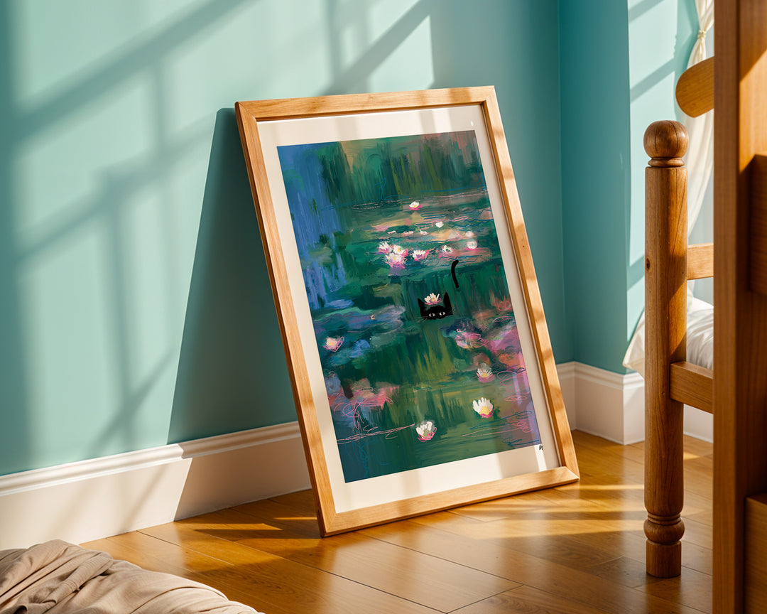 Clawed Monet Waterlily Cat Print
